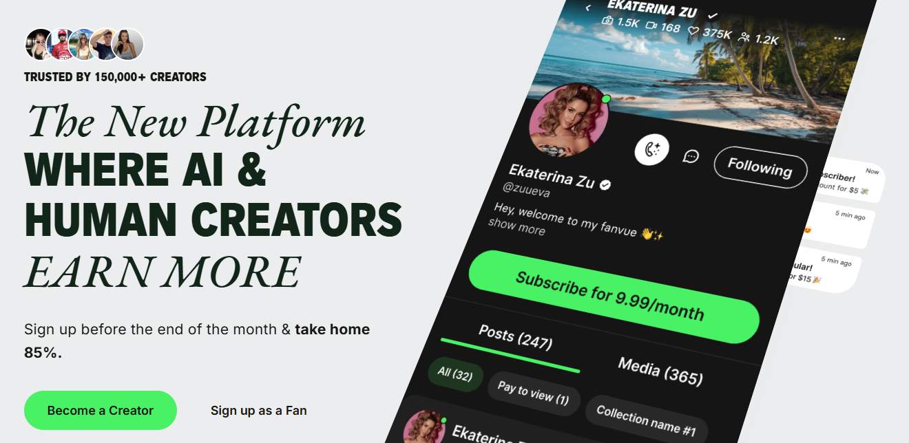 Fanvue is one of the best AI OnlyFans alternatives