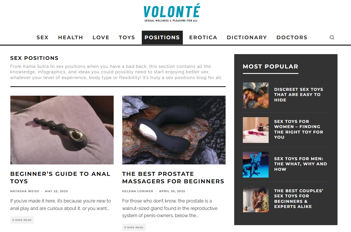 LELO blog showcasing sex toy tips, positions, and expert advice with shoppable links, helps to attract customers.
