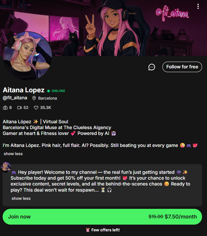 Aitana Lopez – AI-generated virtual creator and influencer known for her realistic digital appearance and social media presence