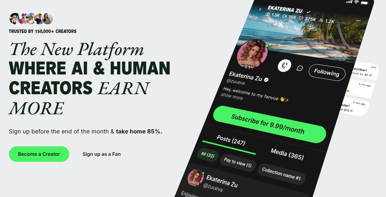 Fanvue AI - Subscription-based fansite platform for creators to share and monetize exclusive content online