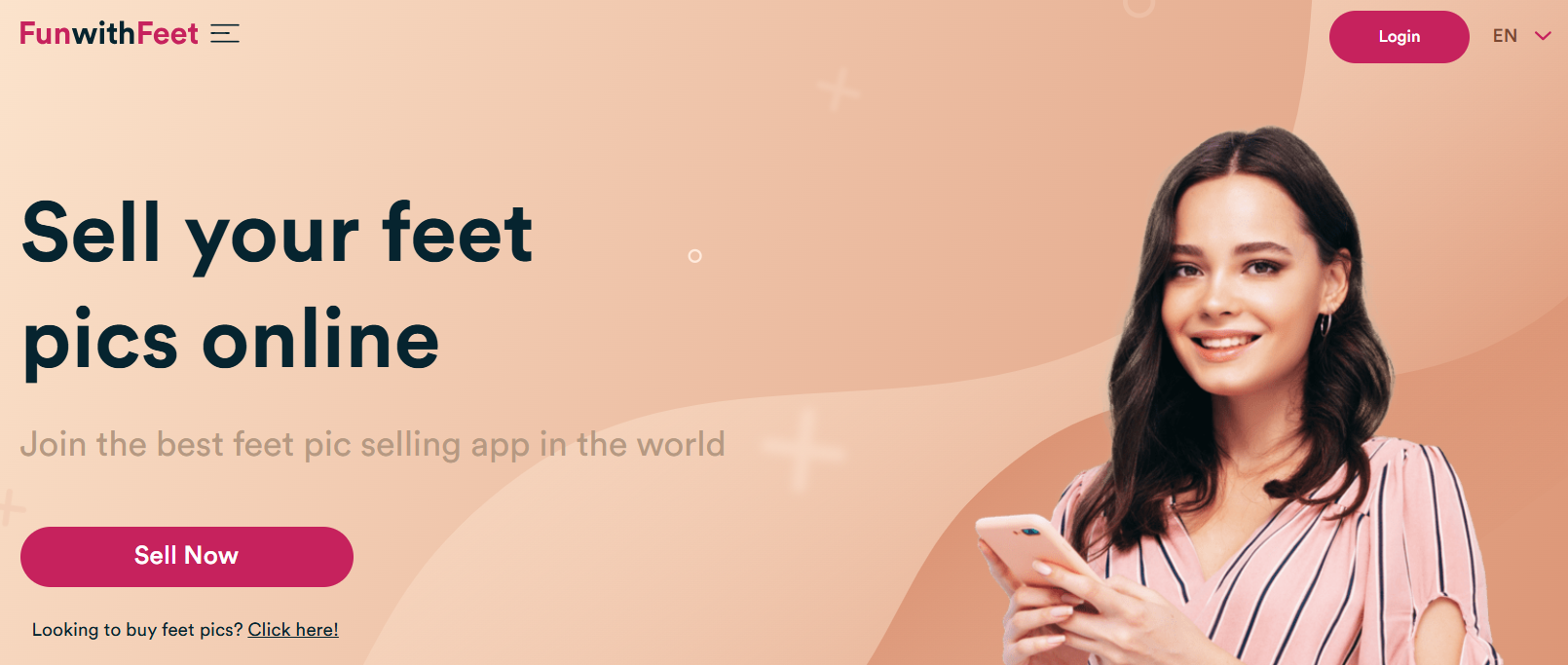 FunwithFeet homepage with sell now options of feet pics