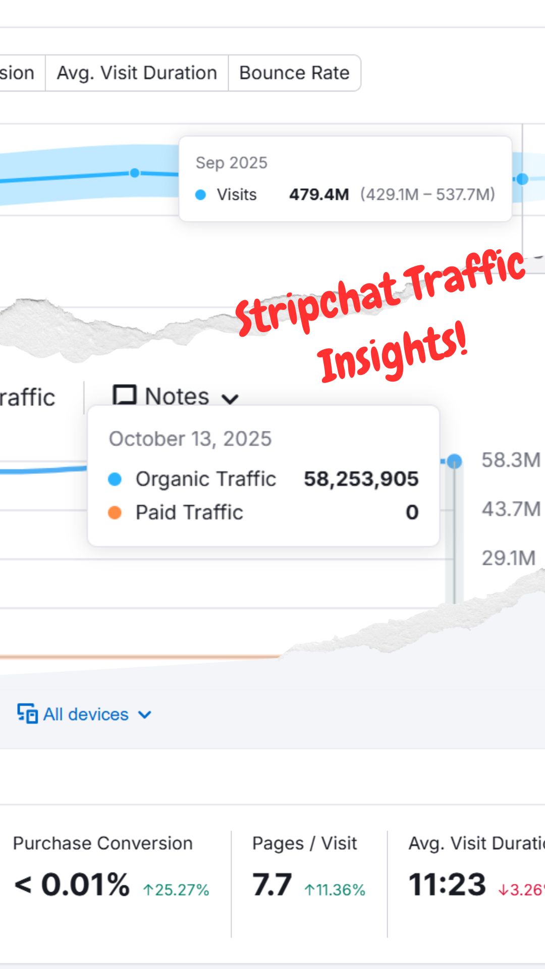 Stripchat monthly traffic 479.4M, average visit duration 11:23 minutes