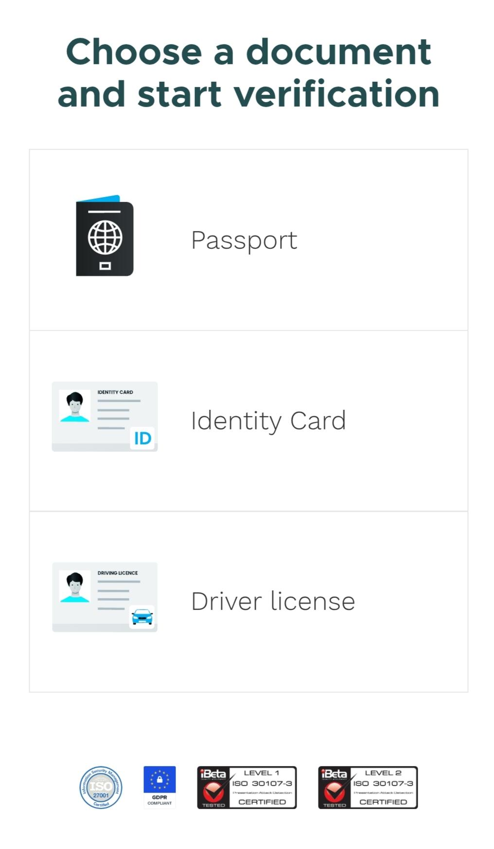 Verification document options for OnlyFans account setup