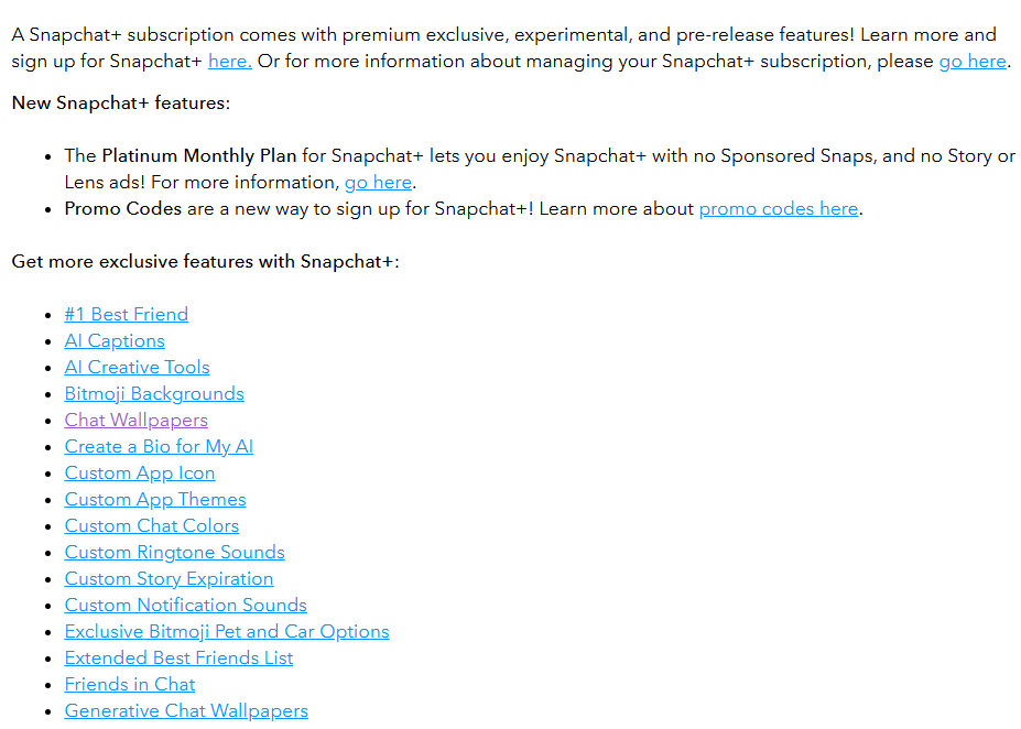 Source: Snapchat+ Features