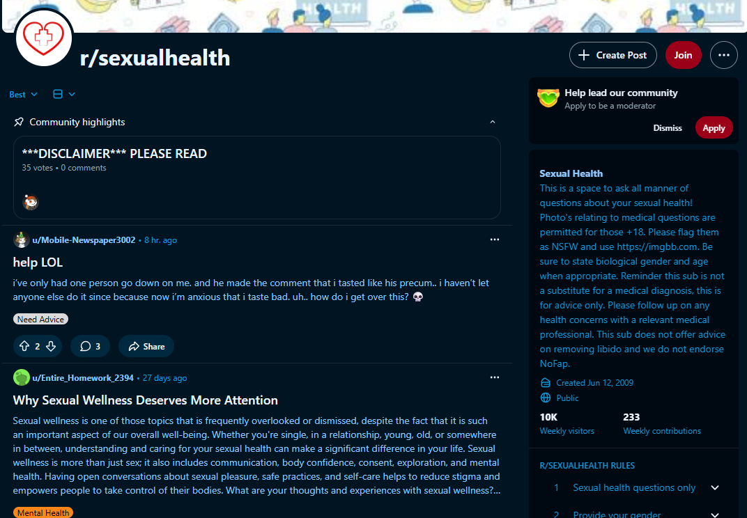 Source: Subreddit r/sexualhealth