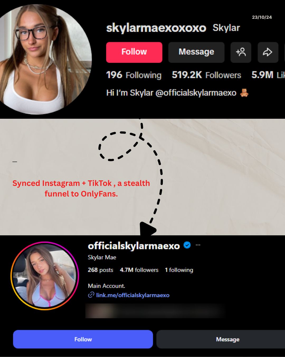 Skylar Mae’s TikTok promotion strategy for OnlyFans using Instagram as a bridge platform.