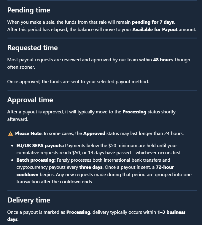 Fansly Highlighting Payment Processing and Earnings Withdrawals