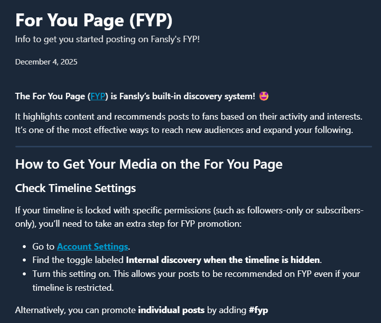Fansly's FYP Supporting Creator Visibility and Audience Growth 