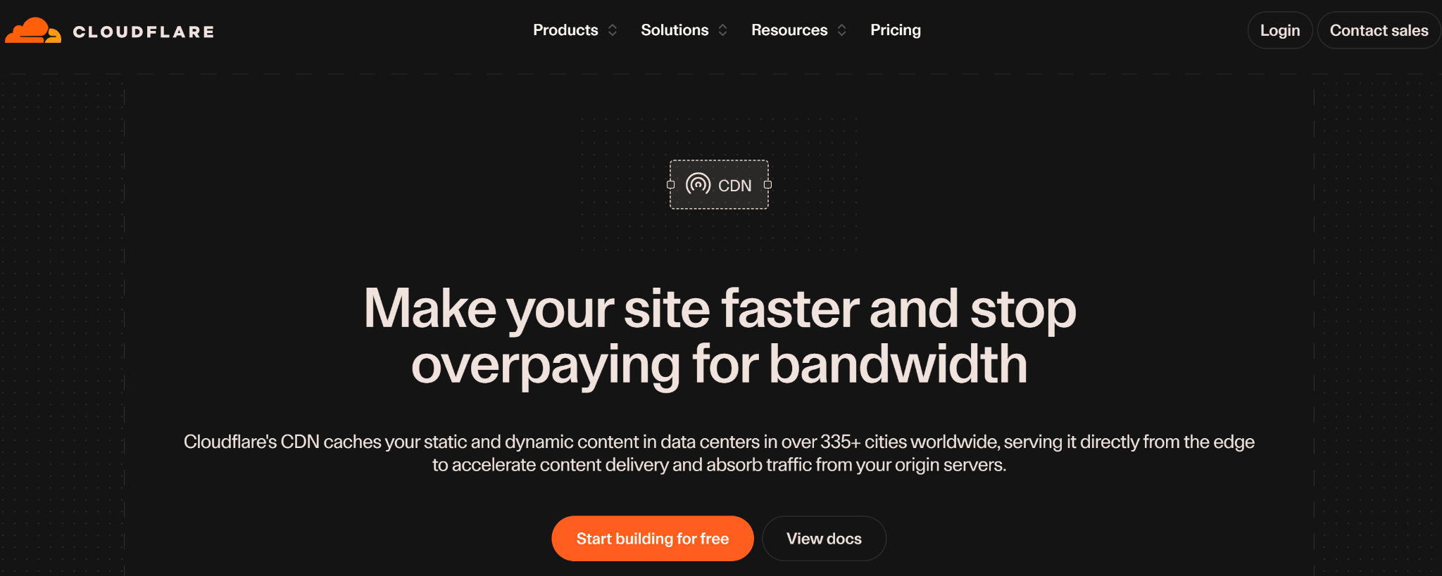 Cloudflare Homepage Featuring CDN and Security