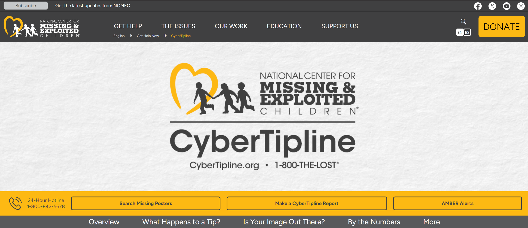 CyberTipline Website Showcasing Child Safety Resources 