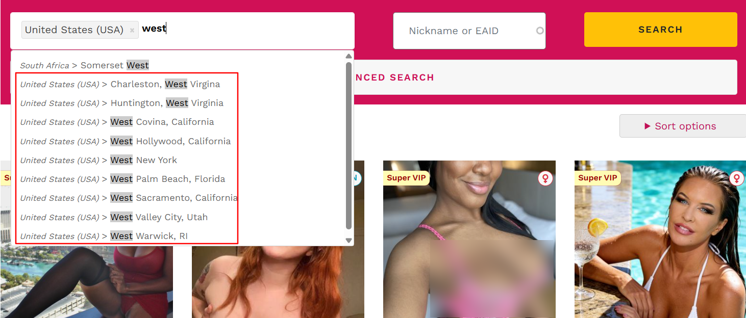 Escort Ads Auto-Suggests Cities Through its Advanced Location Filter