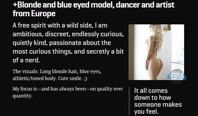An Example of an Escort Profile Listed on a Popular Escort Directory Website